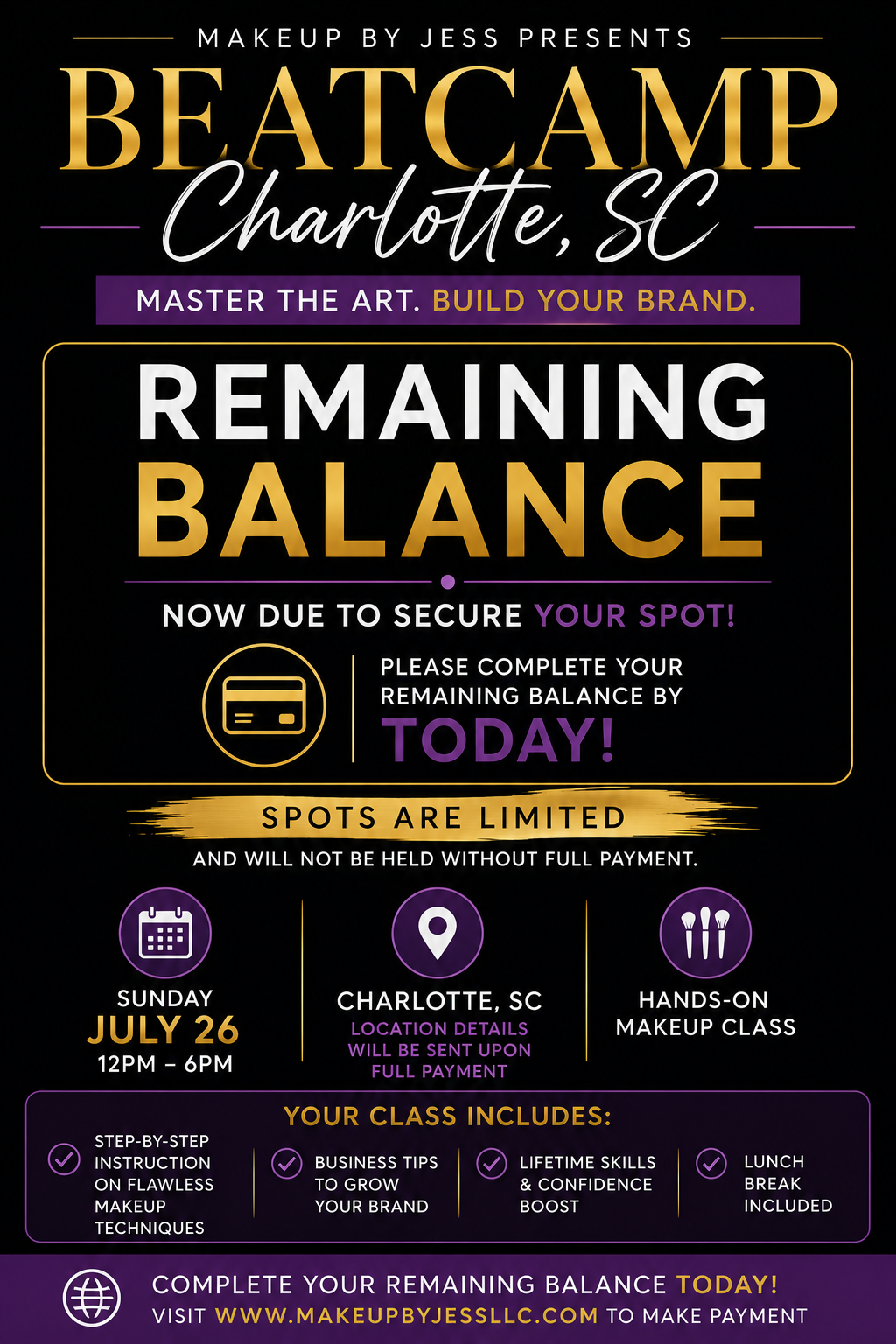 Charlotte, NC BEATCAMP REMAINING BALANCE